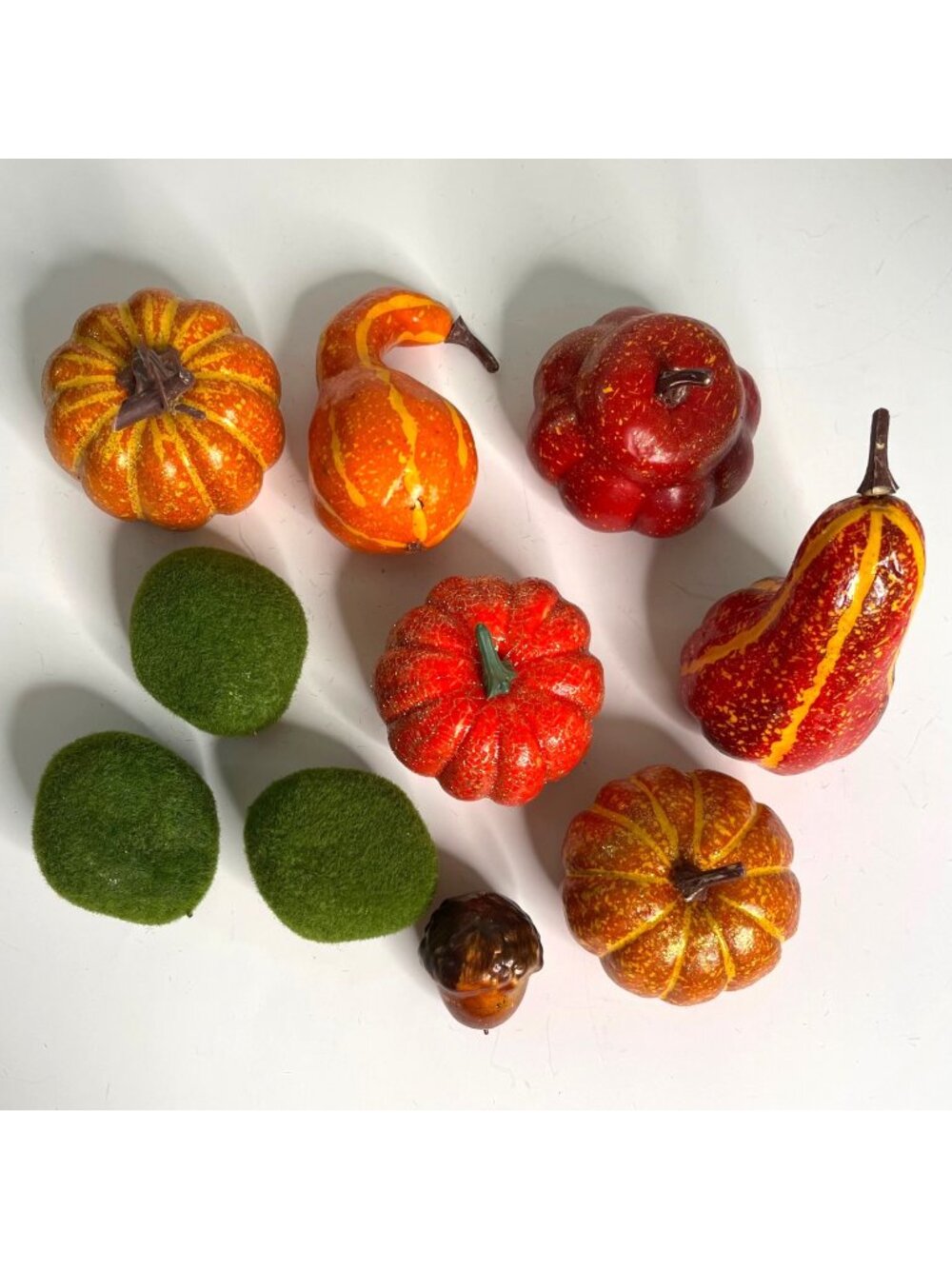 Vintage Miniature Pumpkins Gourd Moss Balls Faux Thanksgiving Harvest Decor 10pc